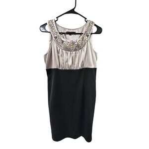 ✌️ 2/$40 ✌️ Black Pewter Sleeveless A-line Dress, Rounded Decorated Neck sz 8P